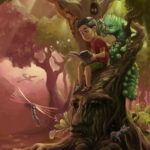 Children's Book Illustration of Boy Reading a Book